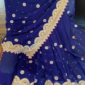 Blue embroidered saree